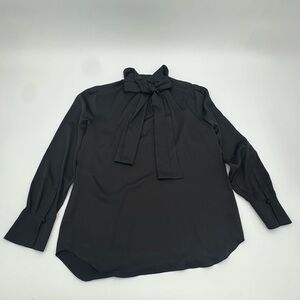 Ann Taylor Elegant Black Bow-Tie Blouse